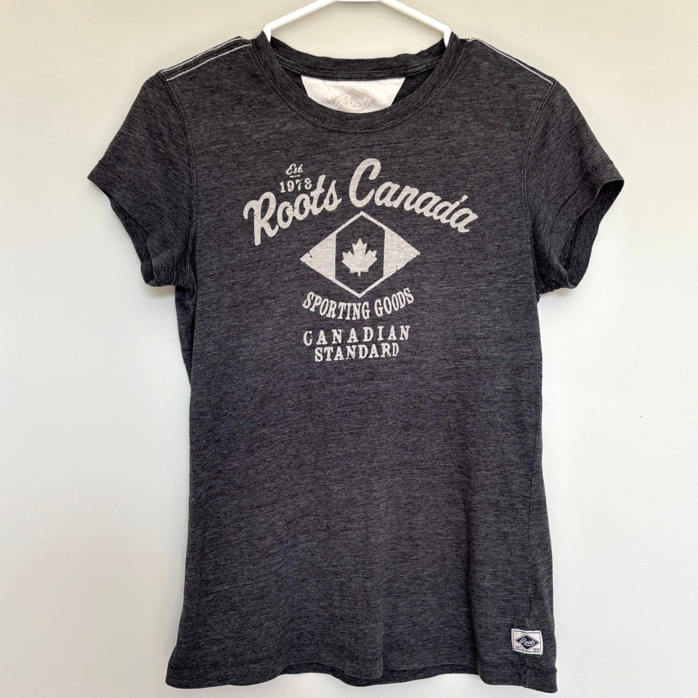 Vintage Roots Tee Women's Size XS Gray Logo Loungwear Relaxed Fit T-Shirt